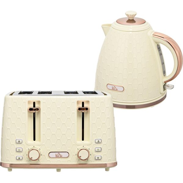Bollitore Con Tostapane 1,7L Bollitore 4 Fette Di Pane Tostato Set Per La Colazione Con 7 Livelli Di Doratura, Spegnimento Automatico, Funzione Scongelamento E Riscaldamento E Vassoio Raccoglibriciole, Beige-image