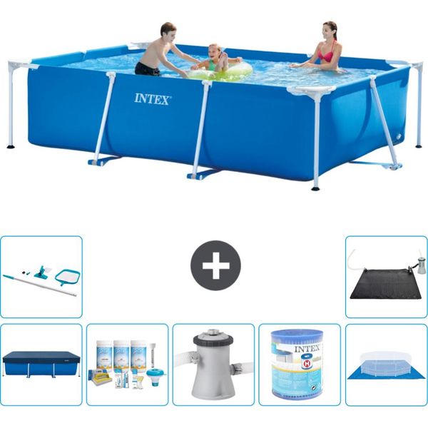 Piscina Intex Con Struttura Rettangolare - 300 X 200 X 75 Cm - Blu - Include Copertura - Pacchetto Di Manutenzione - Pompa Filtro Per Piscina - Filtro - Copertura Del Terreno - Kit Di Pulizia-image