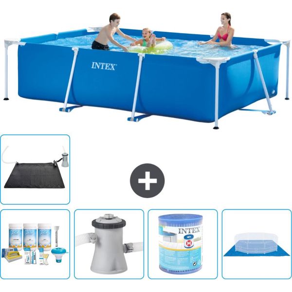 Piscina Intex Con Struttura Rettangolare - 300 X 200 X 75 Cm - Blu - Pacchetto Manutenzione Incluso - Pompa Filtro Per Piscina - Filtro - Copertura Del Terreno - Tappeto Solare-image