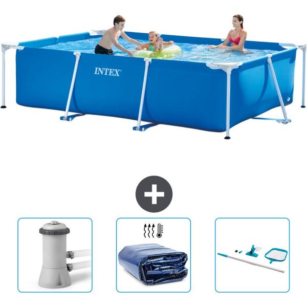 Piscina Intex Con Struttura Rettangolare - 300 X 200 X 75 Cm - Blu - Include Pompa Filtro Per Piscina - Vela Parasole - Kit Di Pulizia-image