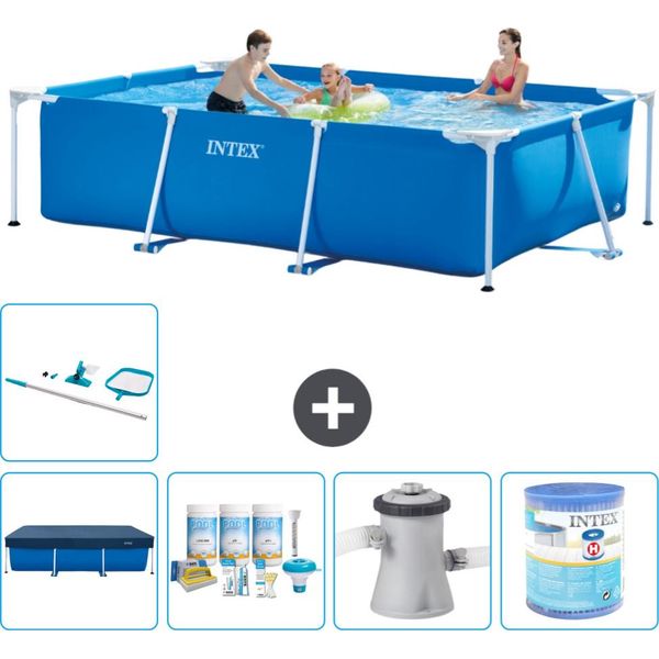 Piscina Intex Con Struttura Rettangolare - 300 X 200 X 75 Cm - Blu - Include Copertura - Pacchetto Manutenzione - Pompa Filtro Per Piscina - Filtro - Kit Pulizia-image
