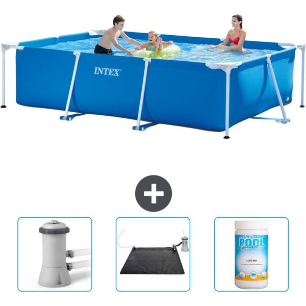 Piscina Intex Con Struttura Rettangolare - 300 X 200 X 75 Cm - Blu - In Dotazione Pompa Di Filtraggio Per Piscina - Tappeto Solare - Cloro-image