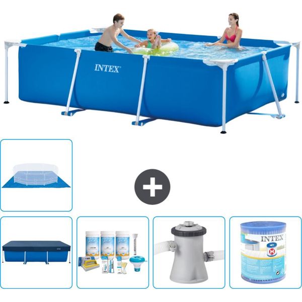 Piscina Intex Con Struttura Rettangolare - 300 X 200 X 75 Cm - Blu - In Dotazione Coperchio - Pacchetto Di Manutenzione - Pompa Filtro Per Piscina - Filtro - Telone Per Pavimento-image