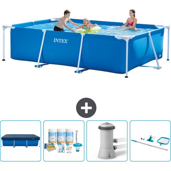 Piscina Intex Con Struttura Rettangolare - 300 X 200 X 75 Cm - Blu - Include Copertura - Pacchetto Manutenzione - Pompa Filtro Per Piscina - Kit Pulizia-image