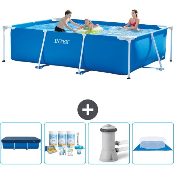 Piscina Intex Con Struttura Rettangolare - 300 X 200 X 75 Cm - Blu - Include Copertura - Pacchetto Manutenzione - Pompa Filtro Per Piscina - Copertura Del Terreno-image
