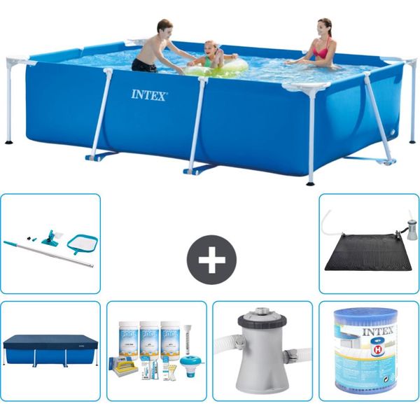 Piscina Intex Con Struttura Rettangolare - 300 X 200 X 75 Cm - Blu - Include Copertura - Pacchetto Manutenzione - Pompa Filtro Per Piscina - Filtro - Kit Pulizia - Tappetino Solare-image