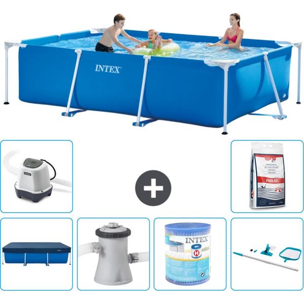 Piscina Intex Con Struttura Rettangolare - 300 X 200 X 75 Cm - Blu - Include Copertura - Pompa Filtro Per Piscina - Filtro - Kit Di Pulizia - Sistema Di Acqua Salata -Per Piscina-image