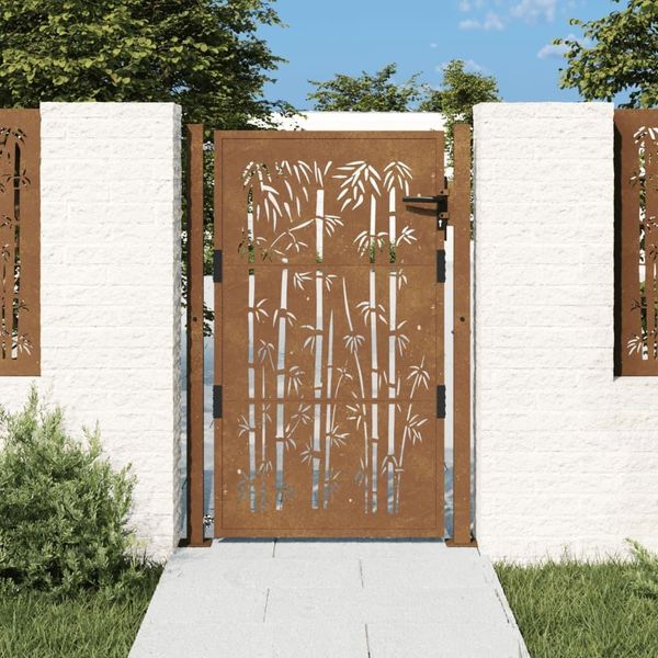 Vidaxl Cancello Da Giardino 105X130 Cm In Acciaio Corten Design Bambù-image