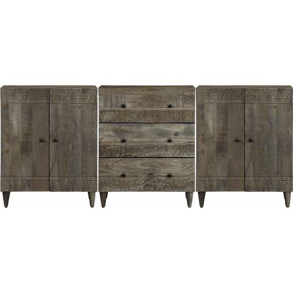 Vidaxl Credenza 3 Pezzi Grigio Chiaro 60X33,5X75 Cm In Legno Massiccio Di Mango-image