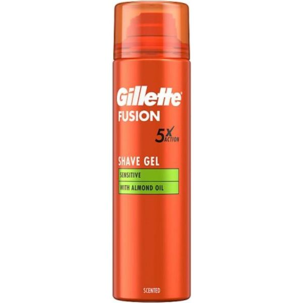 Gillette Fusion 5 Action Sensitive Gel Da Barba Per Uomo Con Olio Di Mandorle 200Ml-image