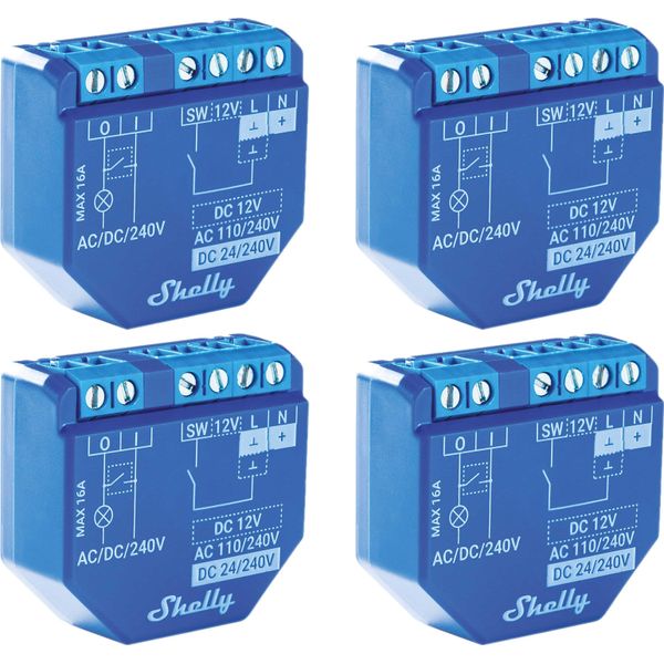 Shelly Attuatore Di Commutazione Wlan Plus 1, 16 A, Bluetooth, 4 Pezzi-image