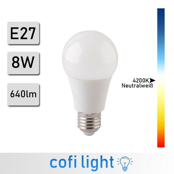 1 Pezzo Forever Light E27 Led A60 8W Lampada Lampadina 4500K Bianco Neutro 640 Lumen Lampadina Faretto Lampadina-image