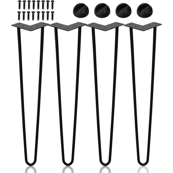 Vingo 4 Pezzi Gambe Del Tavolo Gambe A Forcina 2 Barre Gambe A Forcina 61Cm (24 Pollici) Per Scrivania, Tavolo Da Pranzo, Comodino, Armadi Tv, Nero-image