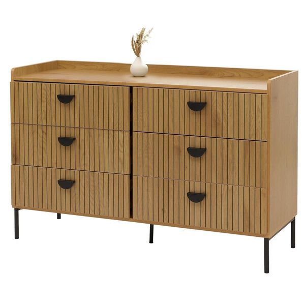 Kommode MCW-O39, Highboard Schrank, 6 Schubladen Melamin Mdf 80X120X44Cm ~ Natur-image