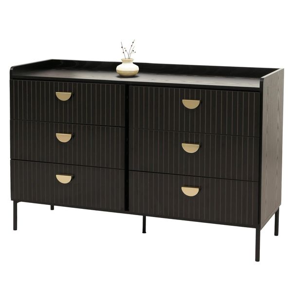 Kommode MCW-O39, Highboard Schrank, 6 Schubladen Melamin Mdf 80X120X44Cm ~ Holzoptik Schwarz-image