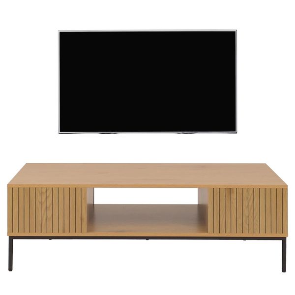 Tv-Rack MCW-O39, Tv-Board Fernsehtisch Lowboard Tv-Schrank Ablage, Melamin Mdf 39X120X60Cm ~ Natur-image
