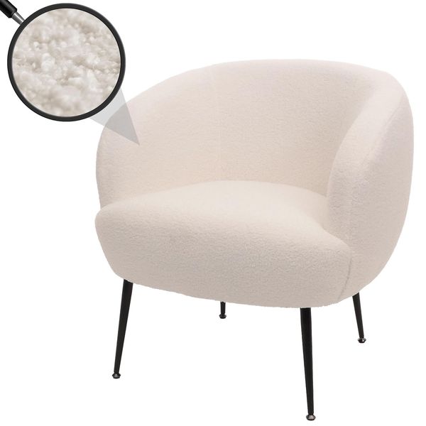 Lounge-Sessel MCW-O37, Cocktail-/Clubsessel Polstersessel Sessel, Stoff/Textil Bouclé (330G/M²) Metall Mvg ~ Weiß-image
