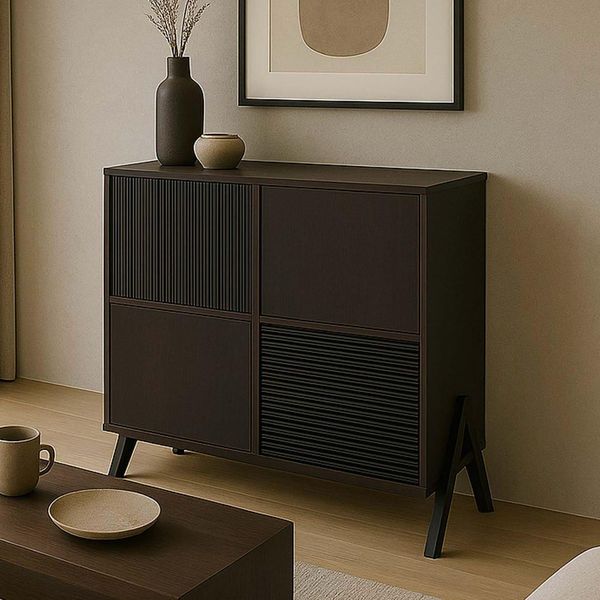 Kommode MCW-O40, Schrank Sideboard Highboard Mit TüRen StaufäCher, Mdf Metall Melamin 94X79X42Cm ~ Walnuss-Optik-image