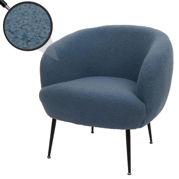 Lounge-Sessel MCW-O37, Cocktail-/Clubsessel Polstersessel Sessel, Stoff/Textil Bouclé (330G/M²) Metall MVG ~ Blau-image