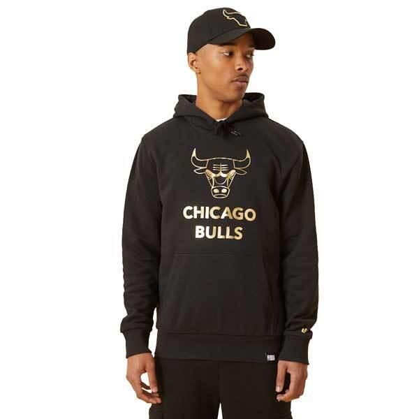 Felpa Con Cappuccio New Era Nba Gold Metallic Logo Chicago Bulls Nero Oro Uomo - S-image