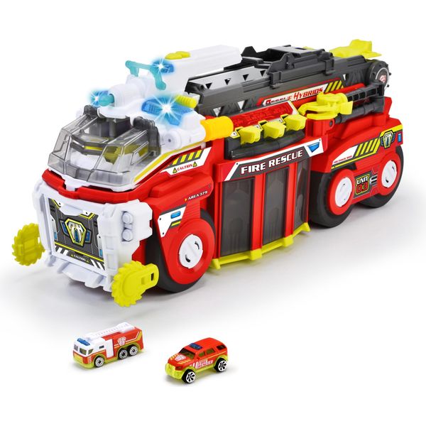 Dickie Toys - Autopompa Grande (55 Cm) - Autopompa Di Soccorso Ibrida Per Bambini Con Funzione Di Spruzzo D'acqua, Scala Estensibile, Luci E Suoni + 2 Piccoli Veicoli-image