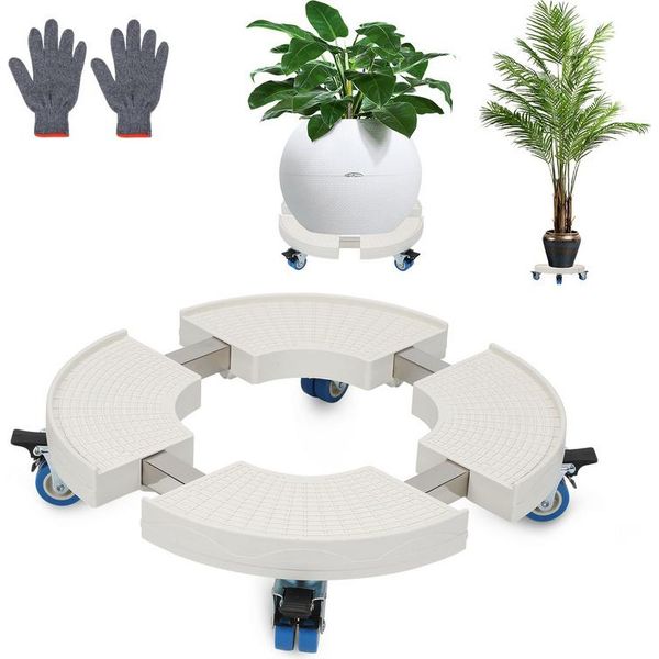 Swanew Carrello Per Piante Rotonde Ø 38-52Cm Carrello Per Fiori Regolabile Tavola Rotante Carrello Per Piante Da Esterno A 360° Ruote Fino A 200 Kg Per Vasi Da Fiori Da Giardino Bianco-image