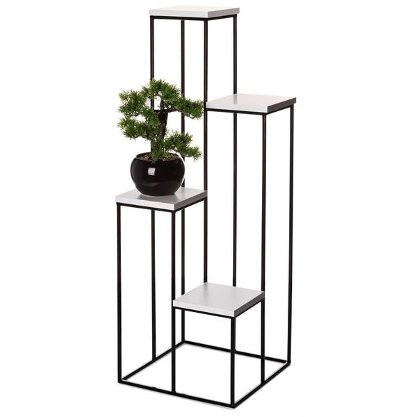Howhomely Sgabello Per Fiori In Metallo Nero 110 Cm - Portafiori Con 4 Ripiani-image