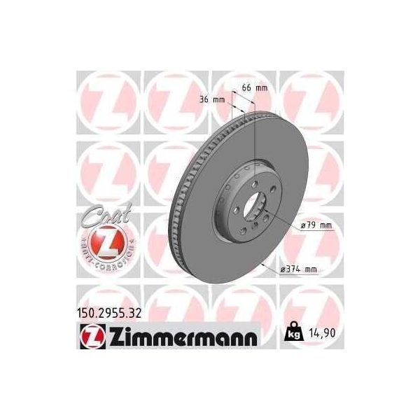 Zimmermann 150.2955.32 - Disco Freno Per Serie 3 (G20), Serie 5 (F90, G30), Serie 5 (G31), Serie 6 Gt (G32), Serie 7 (G11, G12), Serie 8 (F91, G14), Serie 8 (F92, G15), Serie 8 (F93, G16), X7 (G07)-image