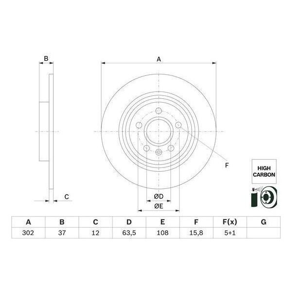 2X Disco Freno Bosch 0 986 479 G98 Per Volvo XC40 (536) 37Mm 302Mm-image