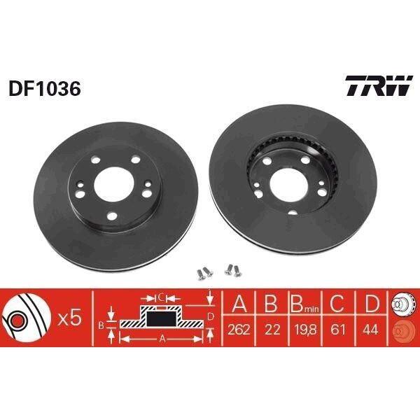 Trw DF1036 - Oe 77 01 205 229 Disco Freno Per Safrane I (B54), Safrane Ii (B54)-image