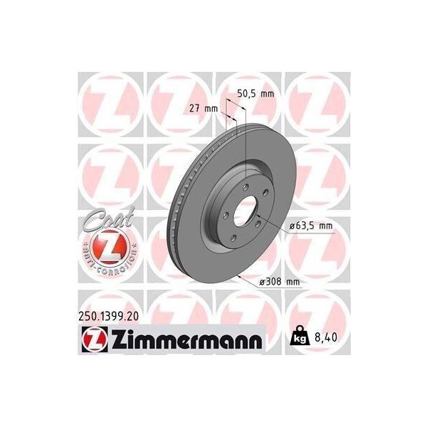 2X Disco Freno Zimmermann 250.1399.20 Per Ford Focus Mk4 Turnier (Hp) 50Mm-image
