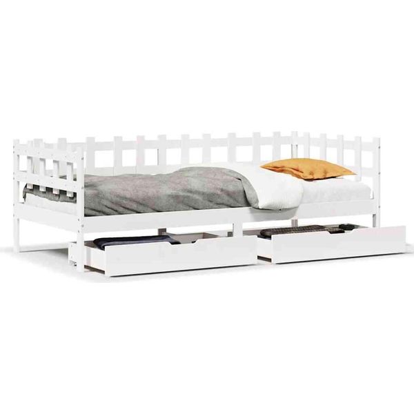 Vidaxl Letto Da Giorno Con Cassetti Bianco 90X190 Cm In Legno Di Pino-image
