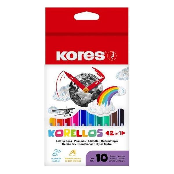 Kores Korello 2In1 Duo Penne A Punta In Fibra, Confezione Da 10 Pezzi-image