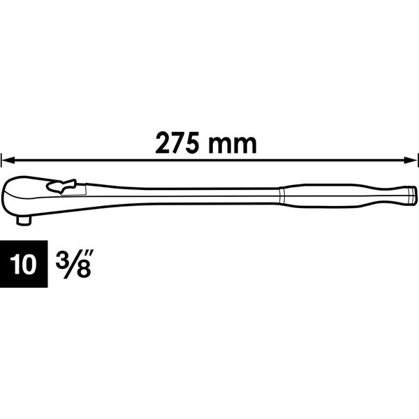 Vigor V4945 Cricchetto Reversibile Con Dentatura Fine ∙ Modello Lungo ∙Quadro Solido 3/8 Di Pollice (10 Mm) ∙ 275 Mm-image
