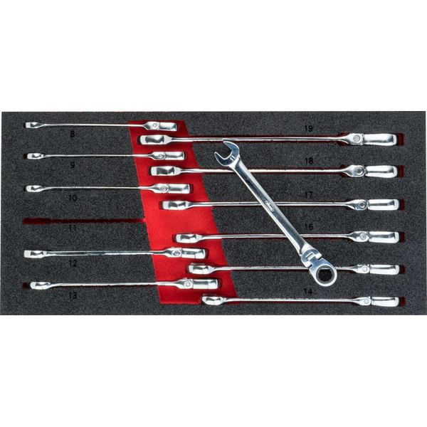 Vigor V5077 Set Di Chiavi Combinate A Cricchetto Con Cerniera ∙Profilo Esagonale Esterno, Profilo Esagonale Doppio Esterno ∙ 8 - 19 ∙ Numero Di Utensili: 12-image