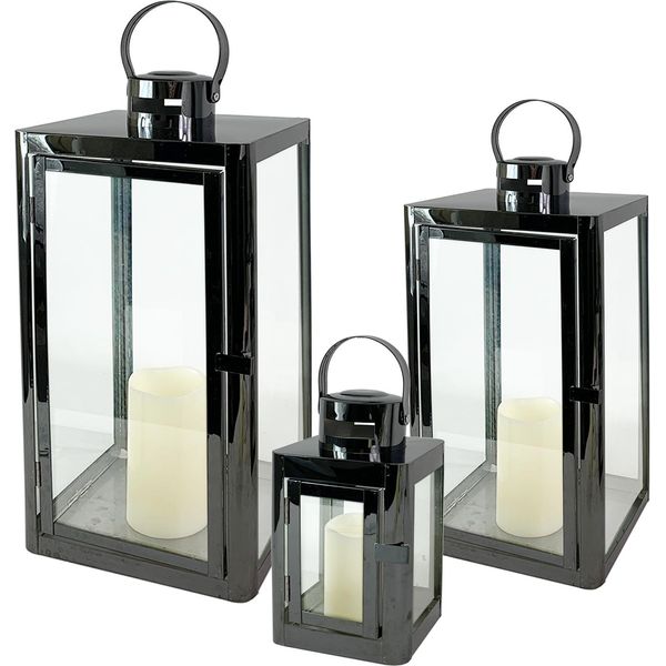 Set Di 3 Lanterne / Lanterne Da Giardino In Acciaio Inox Effetto Platino-image