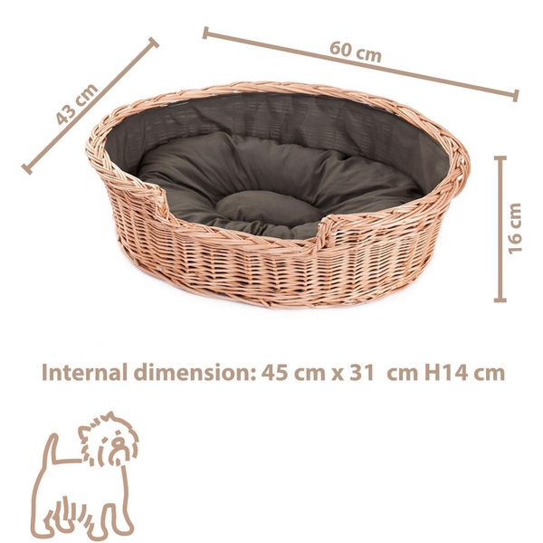 Cestino Per Cani In Vimini Ovale Con Cuscino 60X43 H16 Cm-image