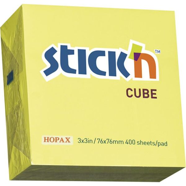Blocchetto Autoadesivo Stick'n Hopax, 76X76 Mm, Cubo, Giallo Neon, 400 Fogli-image