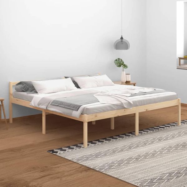 The Living Store Letto Senior 200X200 Cm In Legno Massiccio Di Pino-image