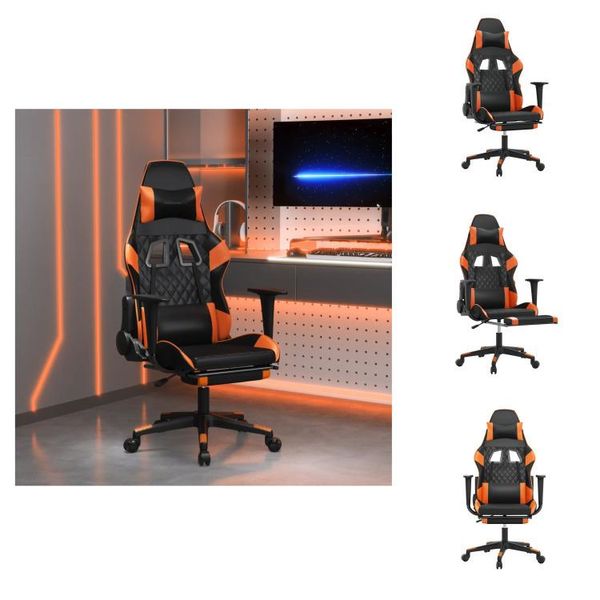 Vidaxl Sedia Da Gioco Con Massaggio E Poggiapiedi In Ecopelle Nera Arancione - Sedia Da Gioco-image