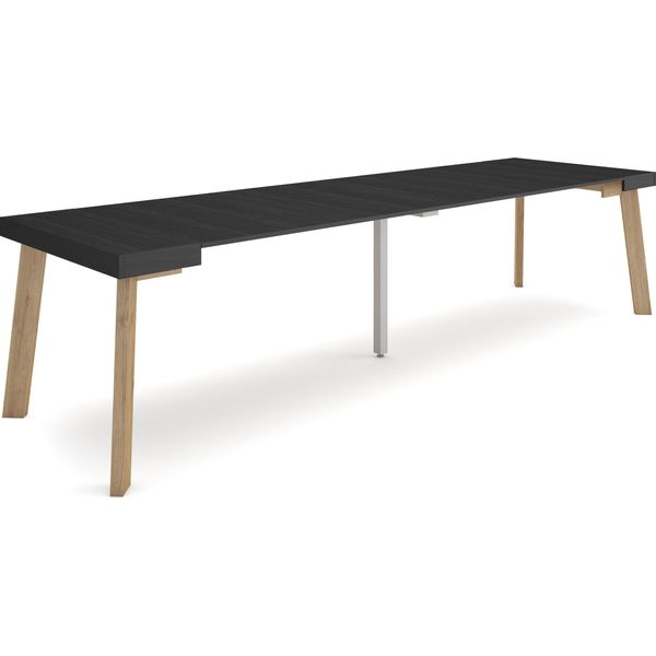 Consolle Allungabile, 302X90X73Cm, Per 14 Persone, Gambe In Legno, Nero-image