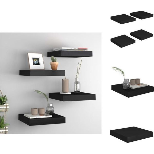 Vidaxl Mensole Da Parete Galleggianti 4 Pezzi Nero 23X23,5X3,8Cm Mdf - Mensole Da Parete-image