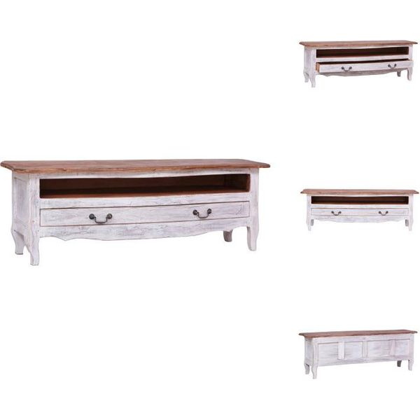 Mobile Tv Vidaxl 120X30X40 Cm Bianco In Legno Massiccio Antico - Mobili Tv-image