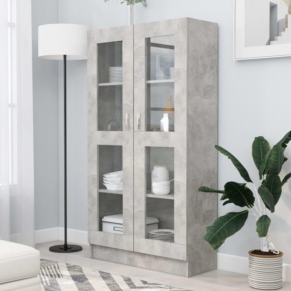 Vidaxl Vetrina Grigio Cemento 82,5X30,5X150 Cm Materiale Legno - Librerie E Scaffali-image