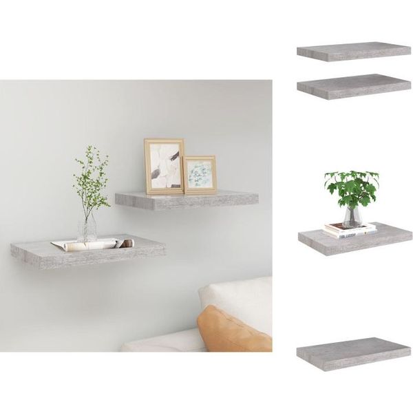 Vidaxl Mensole Galleggianti 2 Pz. Mdf Grigio Cemento 50X23X3,8 Cm - Mensole Da Parete-image