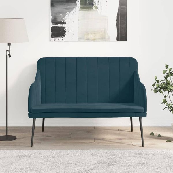 The Living Store Panca Blu 110X76X80 Cm In Velluto-image