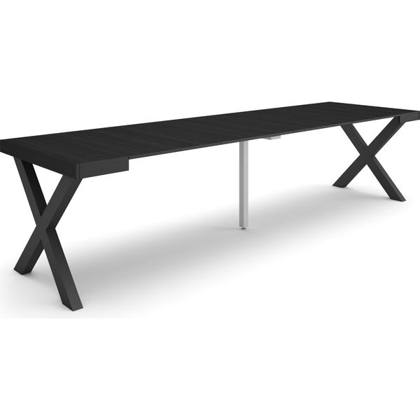 Consolle Allungabile, 302X90X73Cm, Per 14 Persone, Gambe In Legno, Nero-image