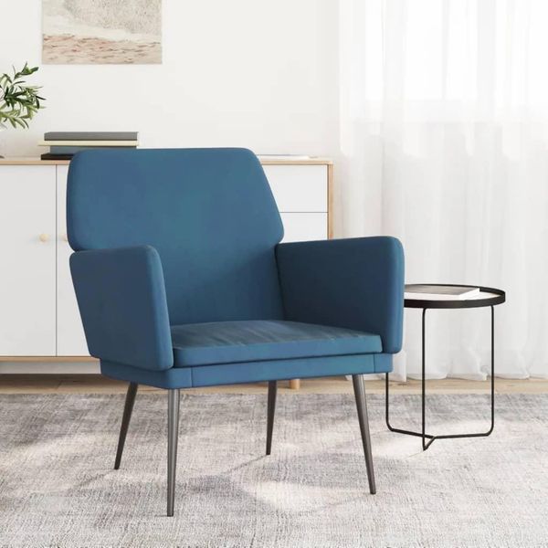 The Living Store Poltrona Blu 62X79X79 Cm In Velluto-image