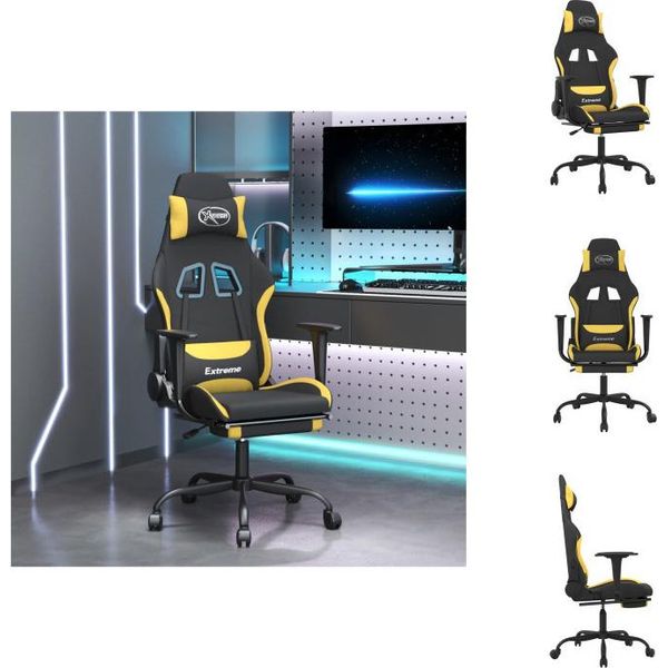 Vidaxl Sedia Da Gioco Con Poggiapiedi In Tessuto Nero E Giallo - Sedia Da Gioco-image