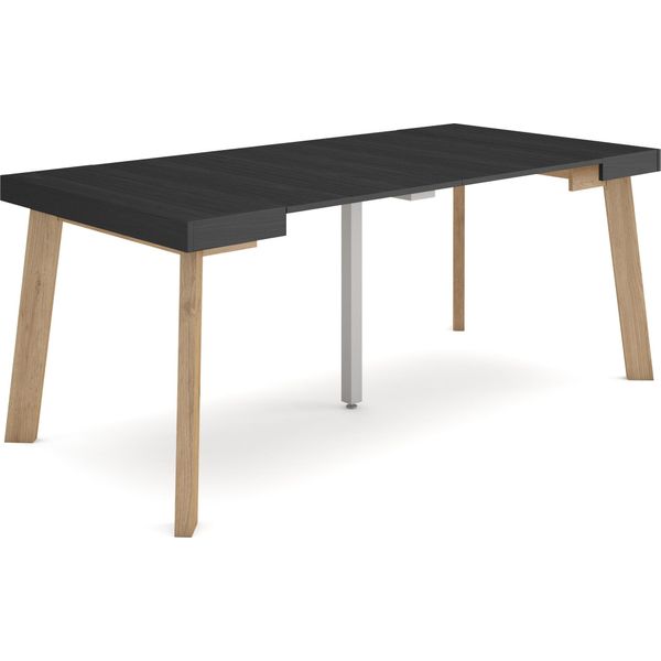 Consolle Allungabile, 180X90X73Cm, Per 8 Persone, Gambe In Legno, Nero-image